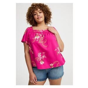 Torrid Pink Mindful Paisley Square Neck Flutter Sleeve Challis Blouse Sz.4 NWT